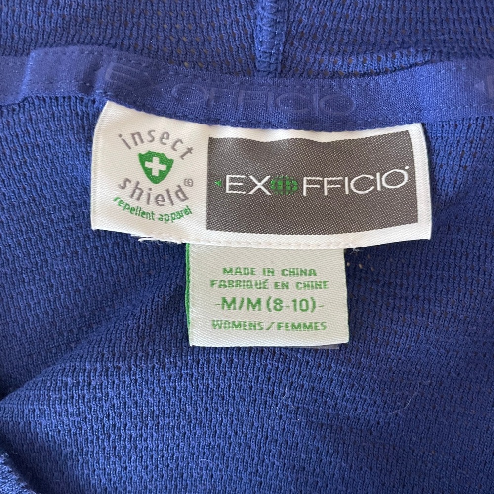 ExOfficio Womens Insect Shield Hoodie Blue Long Sleeve V-Neck Mesh Top Sz M 8-10 - Picture 3 of 8